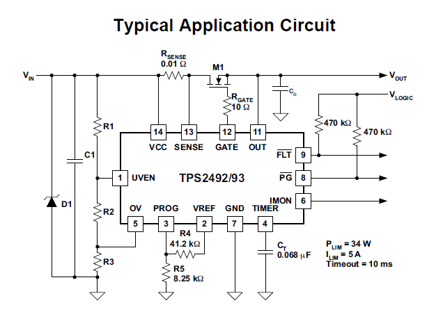TPS2492/2493 typical application circuit