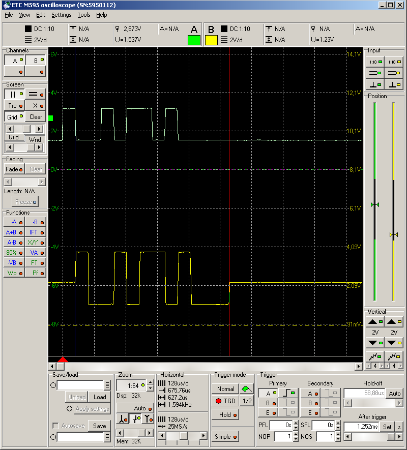 ASCII character K at 19200, 8O1, ODW-600/700, proper async mode