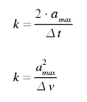 GIF: k = 2 * a(max) / delta_t; k = a(max)^2 / delta_v